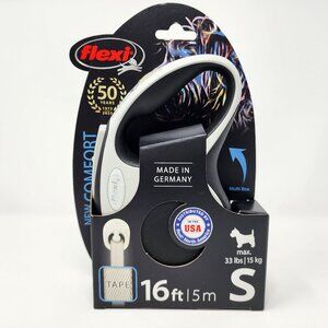 New Flexi Retractable 16 ft Leash For Small Dogs Up To 33 lbs Classic Tape White